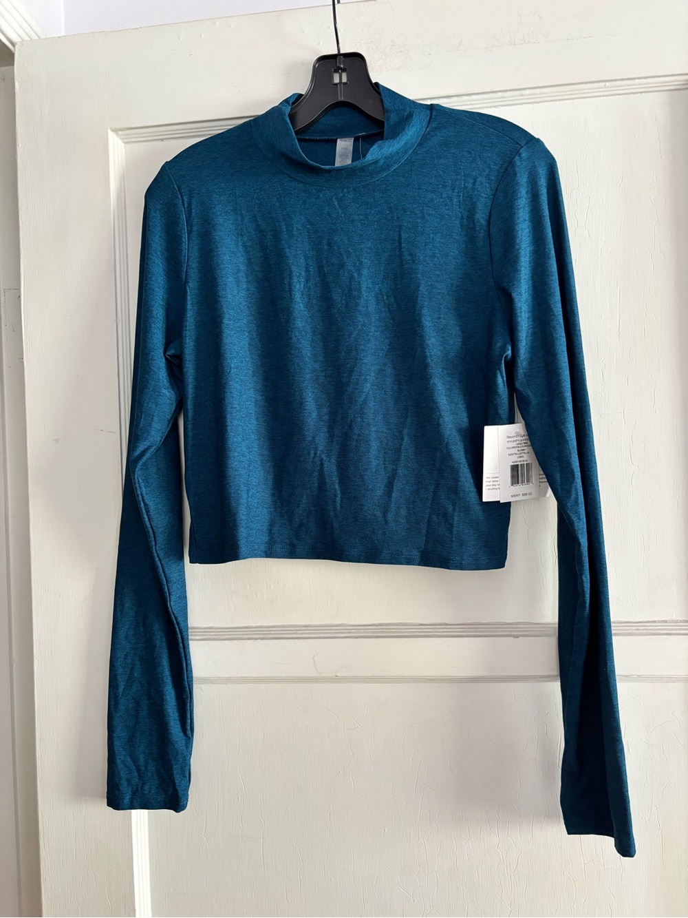 Beyond Yoga Heather Teal Long-Sleeve Mock Neck Crop Top Large NWT